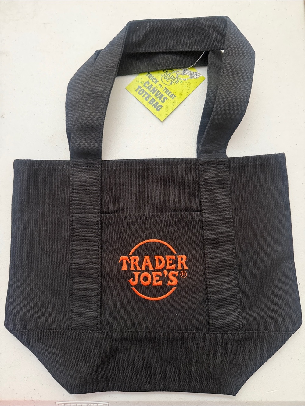 Trader Joe’s Mini Black Canvas Tote Bag with Orange Logo